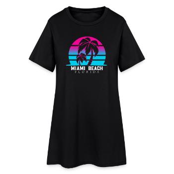 Miami Beach Palmen Neon - Frauen T-Shirt-Kleid - Schwarz - Vorne