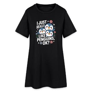 Trio de pingouins en train de dire une photo - Robe T-shirt Femme - noir - Devant