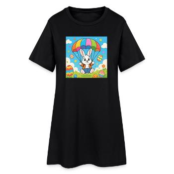 Osterhase mit Fallschirm - Frauen T-Shirt-Kleid - Schwarz - Vorne