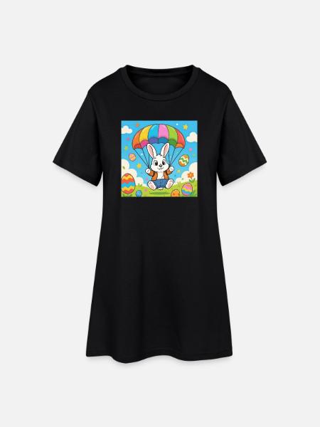 Osterhase mit Fallschirm - Frauen T-Shirt-Kleid - Schwarz