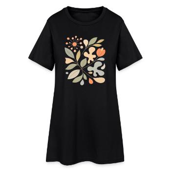 Abstract Floral Pattern Illustration - Women’s T-Shirt Dress - black - Front