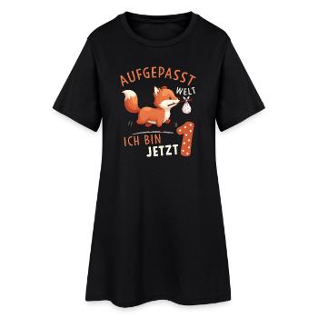 Ich bin 1 – Süßer Fuchs Erster Geburtstag - Frauen T-Shirt-Kleid - Schwarz - Vorne