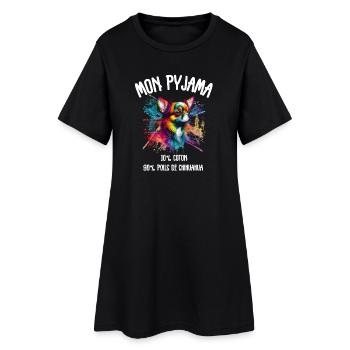 Pyjama Chien Chihuahua Humour  - Robe T-shirt Femme - noir - Devant
