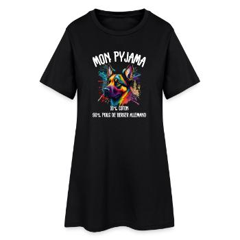 Deutscher Schäferhund-Schlafanzug-Humor - Frauen T-Shirt-Kleid - Schwarz - Vorne