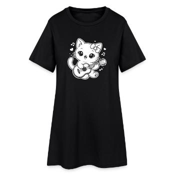 Chat kawaï jouant du ukulélé - Robe T-shirt Femme - noir - Devant