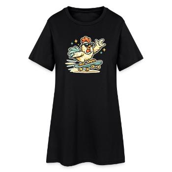 Sonnenbrillen-Henne Auf Skateboard - Frauen T-Shirt-Kleid - Schwarz - Vorne