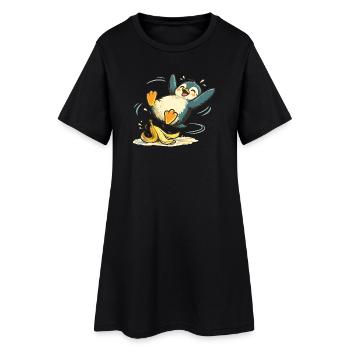 Pinguin Springende Banane - Frauen T-Shirt-Kleid - Schwarz - Vorne