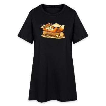Chill fox in wooden trunk with sunglasses - Women’s T-Shirt Dress - black - Front