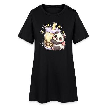 Panda Bubble Tea Cuddle Motif - Women’s T-Shirt Dress - black - Front