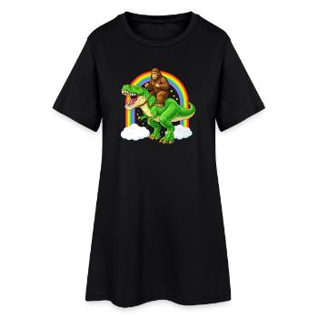 Bigfoot Reitet T-Rex Dinosaurier Regenbogen - Frauen T-Shirt-Kleid - Schwarz - Vorne