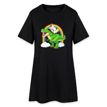 Huhn Reitender T-Rex Dinosaurier Regenbogen - Frauen T-Shirt-Kleid - Schwarz - Vorne