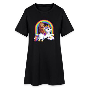 Bigfoot Riding Unicorn Lover Rainbow Sasquatch - Frauen T-Shirt-Kleid - Schwarz - Vorne