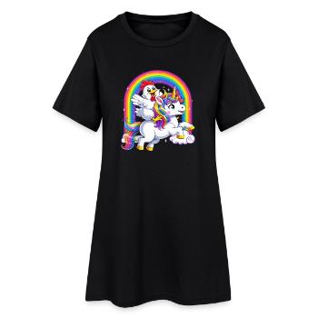 Chicken Riding Unicorn Lover Rainbow Funny - Women’s T-Shirt Dress - black - Front