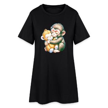 Câlins de singes s’embrassent - Robe T-shirt Femme - noir - Devant