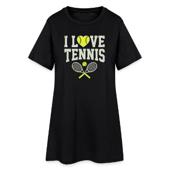 T-shirt de tennis, t-shirt I Love Tennis, sweat à capuche, bonnet - Robe T-shirt Femme - noir - Devant