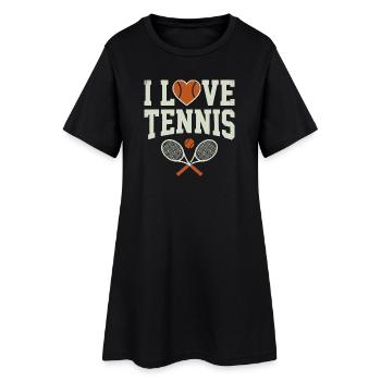 Tennis shirt, I Love Tennis Hoodie, Shorts - Frauen T-Shirt-Kleid - Schwarz - Vorne