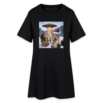 Chat de Noël dans un selfie d’OVNI - Robe T-shirt Femme - noir - Devant