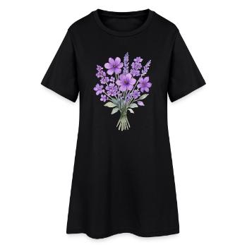 Bouquet aquarelle lavande - Robe T-shirt Femme - noir - Devant