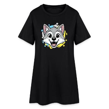 Wolf Kopf Cartoon Art - Frauen T-Shirt-Kleid - Schwarz - Vorne