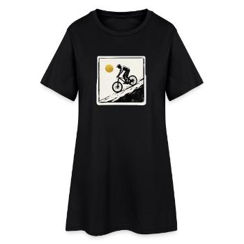Mountainbiker Holzschnitt Goldene Sonne - Frauen T-Shirt-Kleid - Schwarz - Vorne