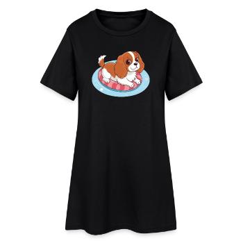 Chiot nageur sur bouée estivale - Robe T-shirt Femme - noir - Devant