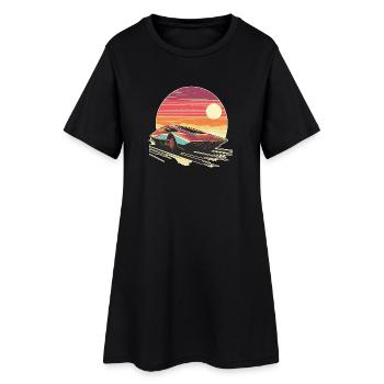 Retro futuristic red car with stylized sunset sky  - Robe T-shirt Femme - noir - Devant