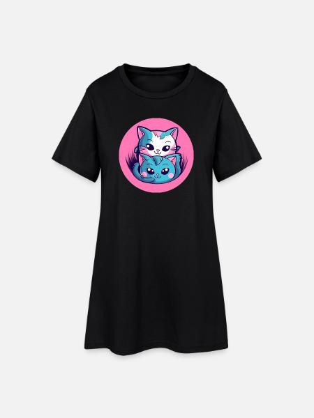 Duo de câlins chatons - Robe T-shirt Femme - noir