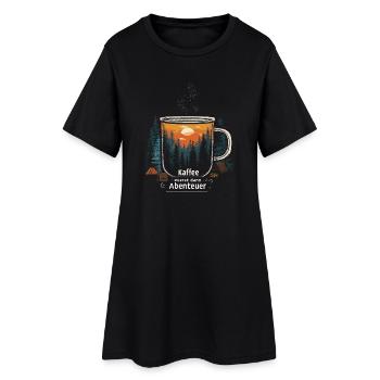 Camping Spruch Kaffee Wald Camper Morgen Outdoor - Frauen T-Shirt-Kleid - Schwarz - Vorne
