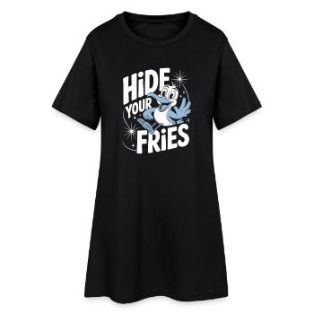 Blague sur l’oiseau Cache tes frites - Robe T-shirt Femme - noir - Devant