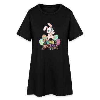 Frohe Ostern Hase mit bunten Eiern - Frauen T-Shirt-Kleid - Schwarz - Vorne