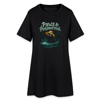 Paws & Paranormal: Black Cat Surfs with Ghost - Women’s T-Shirt Dress - black - Front