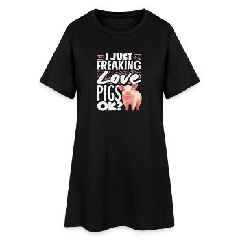 Ich liebe Schweine einfach OK Süßes Tier - Frauen T-Shirt-Kleid - Schwarz - Vorne