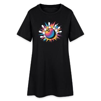 Frappe de boule de bowling avec explosion colorée et quilles - Robe T-shirt Femme - noir - Devant