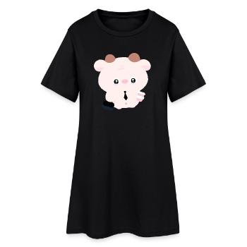 Vache Kawaii en cravate avec café - Robe T-shirt Femme - noir - Devant