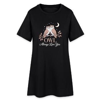 Eulen Owl Always Love You Liebe Valentinstag Eule - Frauen T-Shirt-Kleid - Schwarz - Vorne