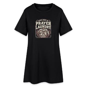 Maman chrétienne jusqu’aux genoux dans la prière et la lessive - Robe T-shirt Femme - noir - Devant