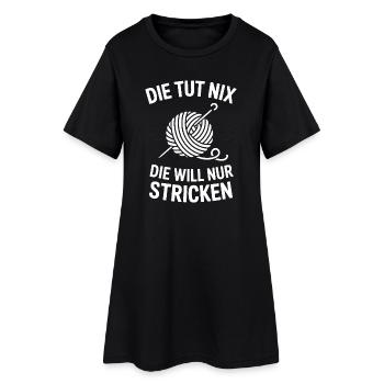 Die will nur stricken - Frauen T-Shirt-Kleid - Schwarz - Vorne