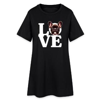 LIEBE Französischer Bulldoggen-Hund Hundeliebhaber Lustig - Frauen T-Shirt-Kleid - Schwarz - Vorne