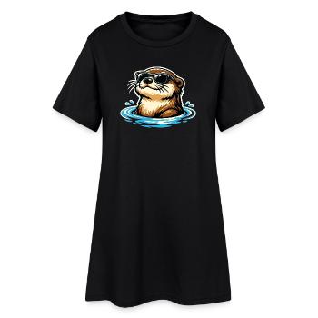 Portrait drôle d’animal de la loutre Animal sauvage cool - Robe T-shirt Femme - noir - Devant