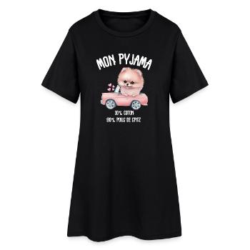 Pyjama Chien Spitz Poméranie Drôle - Robe T-shirt Femme - noir - Devant