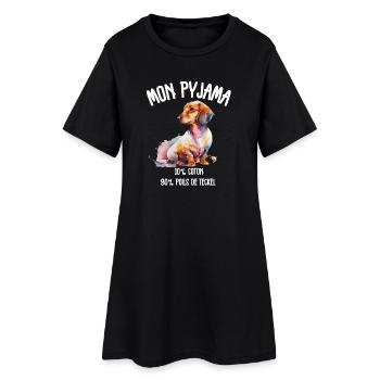 Pyjama Chien Teckel Humour  - Robe T-shirt Femme - noir - Devant