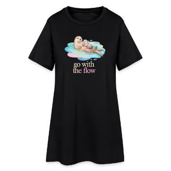Otter Duo dans un flux pastel - Robe T-shirt Femme - noir - Devant