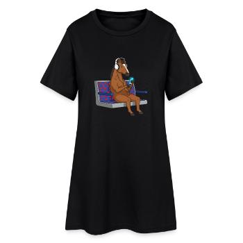 Poney avec un casque sur smartphone - Robe T-shirt Femme - noir - Devant