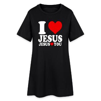 Ich liebe Jesus und Jesus liebt dich - Frauen T-Shirt-Kleid - Schwarz - Vorne