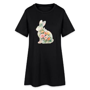 Fleurs aquarelles de lapin à Pâques - Robe T-shirt Femme - noir - Devant