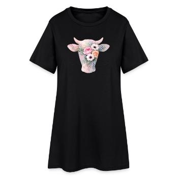 Fleurs en forme de vache - Robe T-shirt Femme - noir - Devant