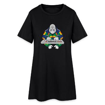 Gorilla am Keyboard im Neon-Outfit - Frauen T-Shirt-Kleid - Schwarz - Vorne