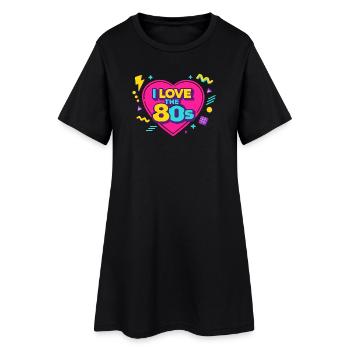 80s Retro Heart Neon Design - Women’s T-Shirt Dress - black - Front
