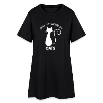 Leicht von Katzen ablenkbar - Frauen T-Shirt-Kleid - Schwarz - Vorne