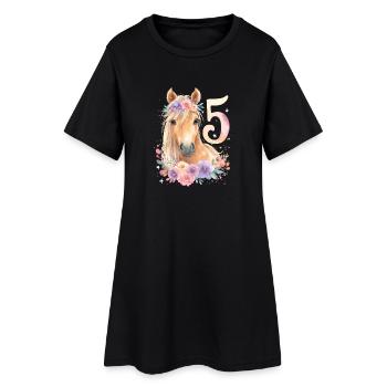 Cheval 5 Fille d’anniversaire Cheval Fille Cinq - Robe T-shirt Femme - noir - Devant